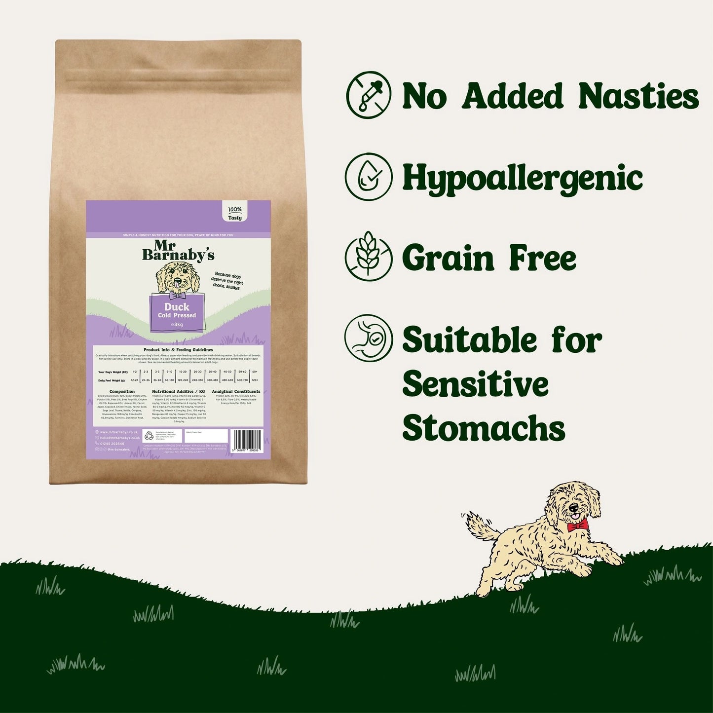 Cold Pressed Duck Dog Food – Natural Grain Free Recipe 3kg, 5kg, 10kg, 12kg