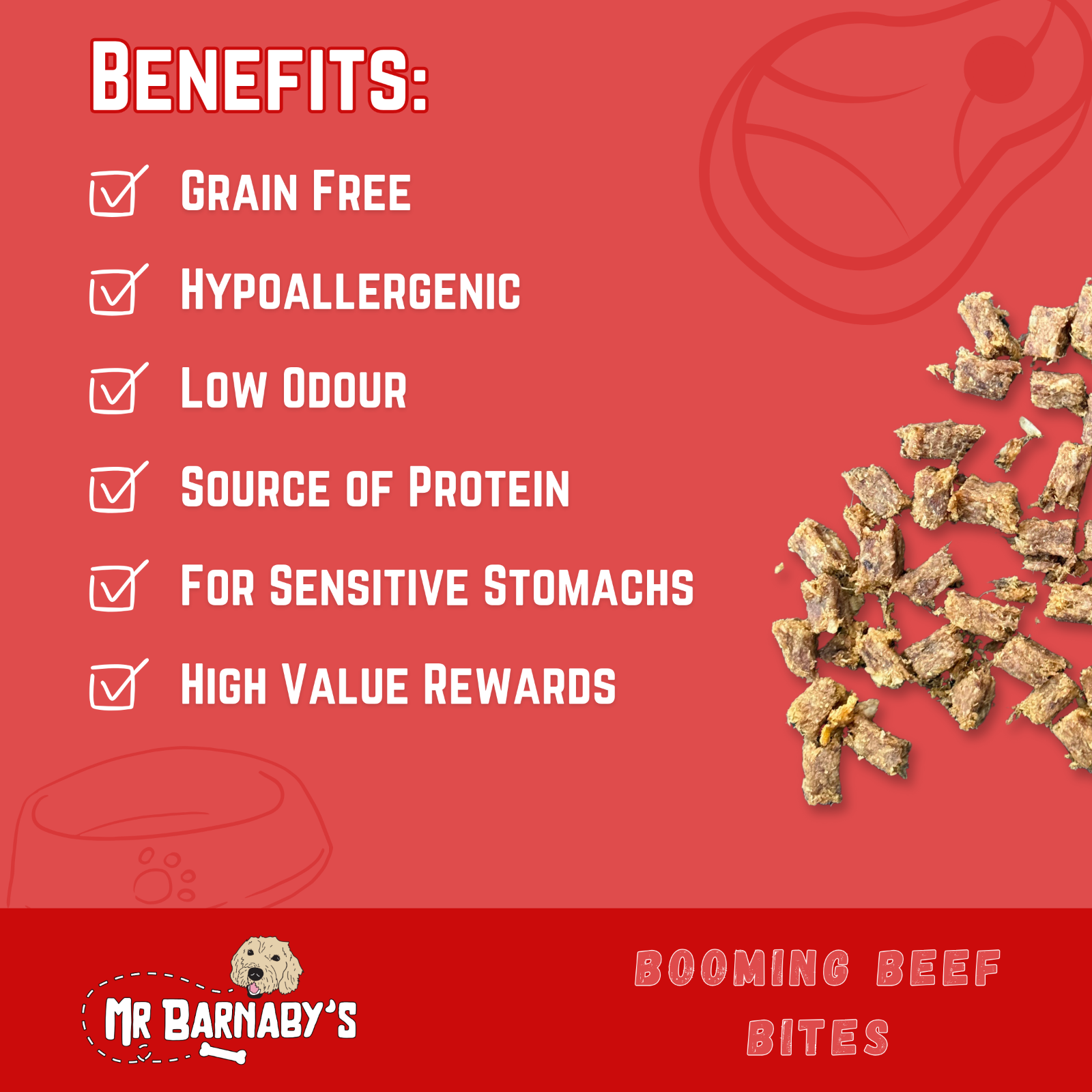 Beef Dog Treat Bites 100g | 100% Meat, Natural, Hypoallergenic, Grain-Free