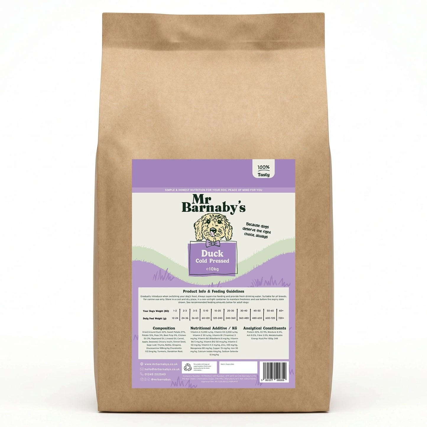 Cold Pressed Duck Dog Food – Natural Grain Free Recipe 3kg, 5kg, 10kg, 12kg