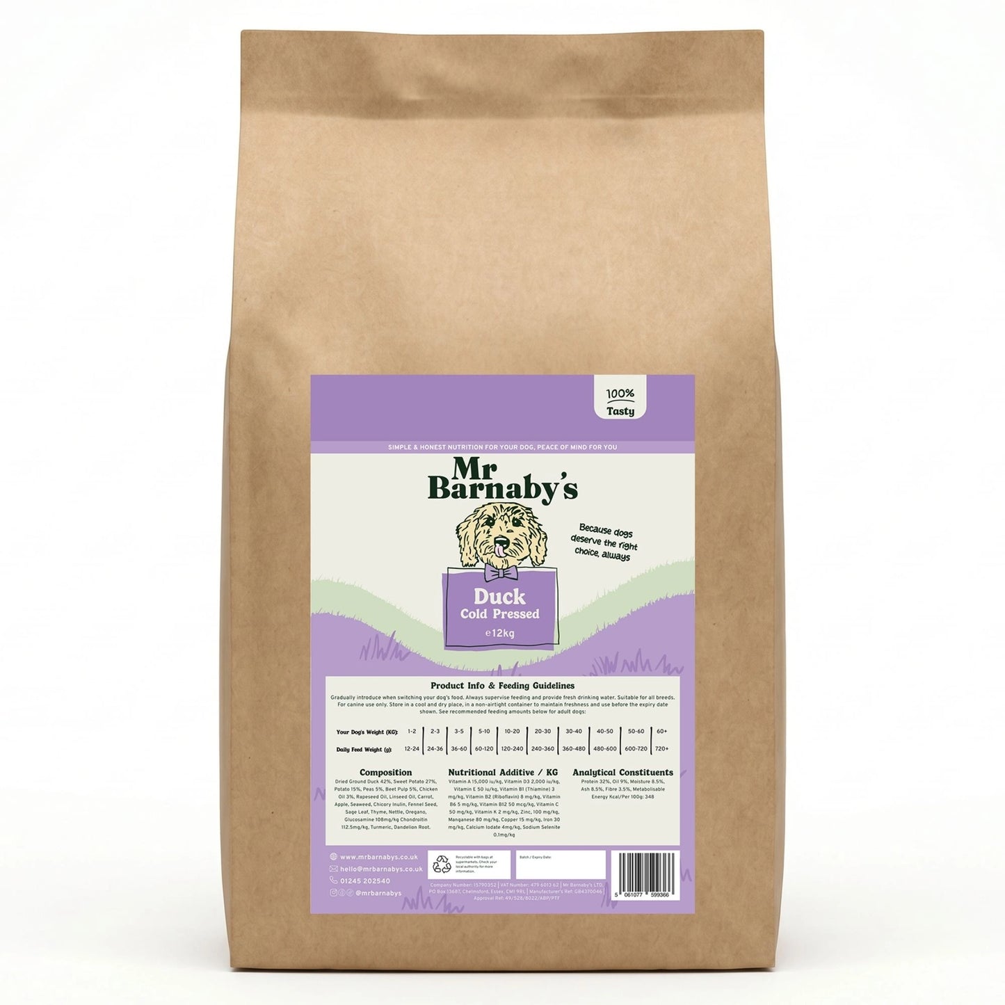 Cold Pressed Duck Dog Food – Natural Grain Free Recipe 3kg, 5kg, 10kg, 12kg