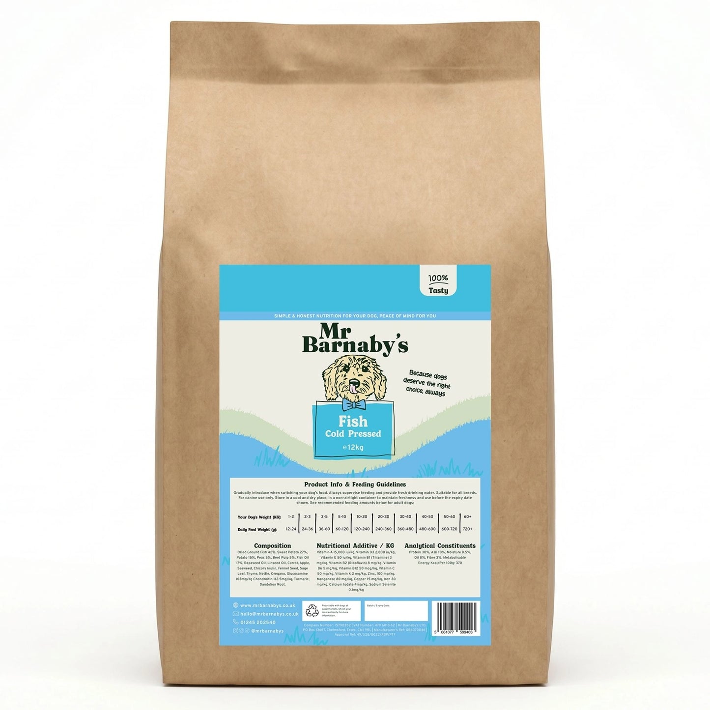 Cold Pressed Fish Dog Food – Natural Grain Free Recipe 3kg, 5kg, 10kg, 12kg