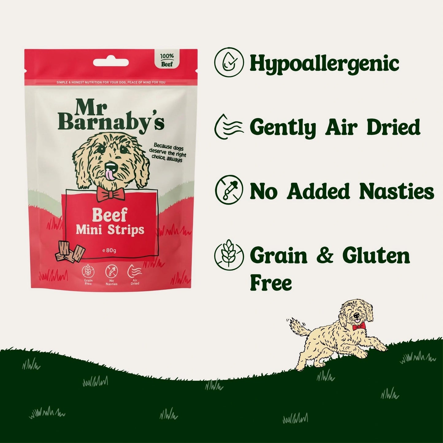 Natural Beef Dog Treats – Air-Dried Mini Strips 80g