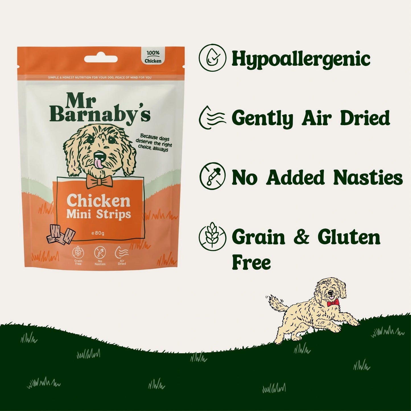 Natural Chicken Dog Treats – Air-Dried Mini Strips 80g