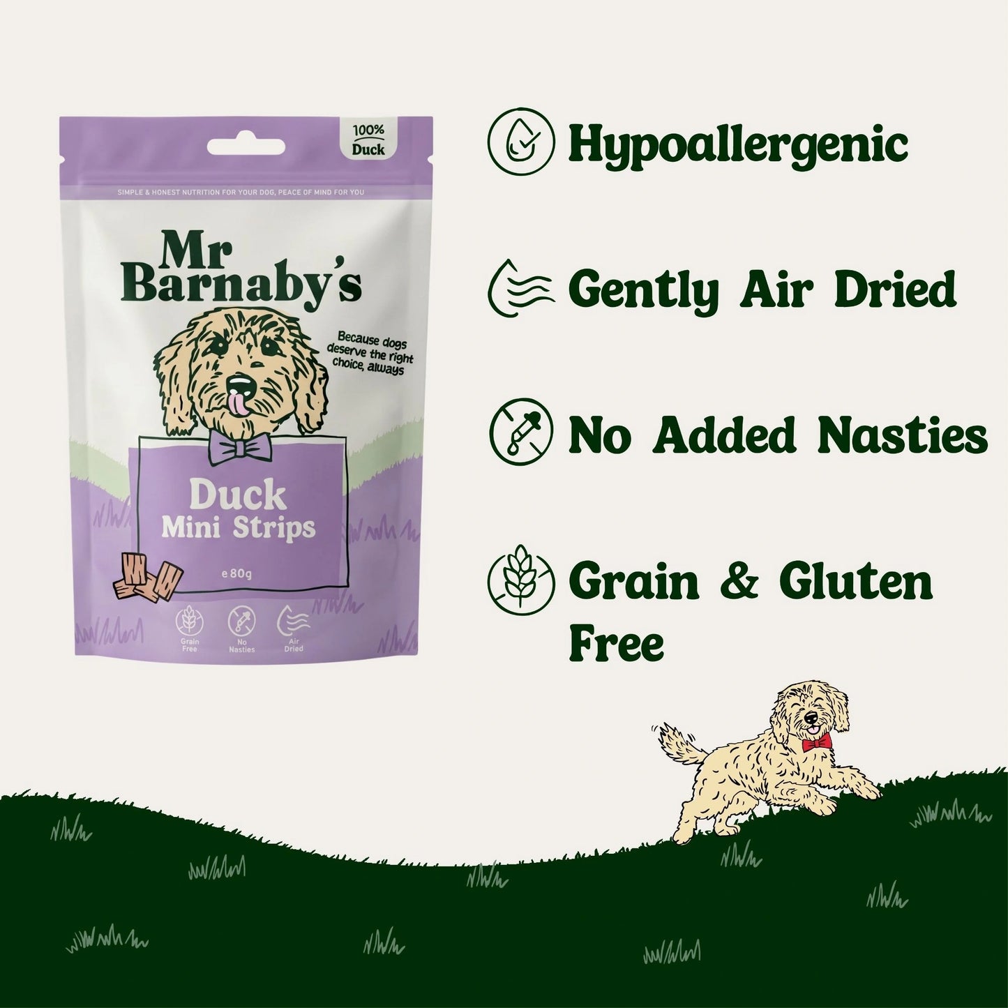 Natural Duck Dog Treats – Air-Dried Mini Strips 80g