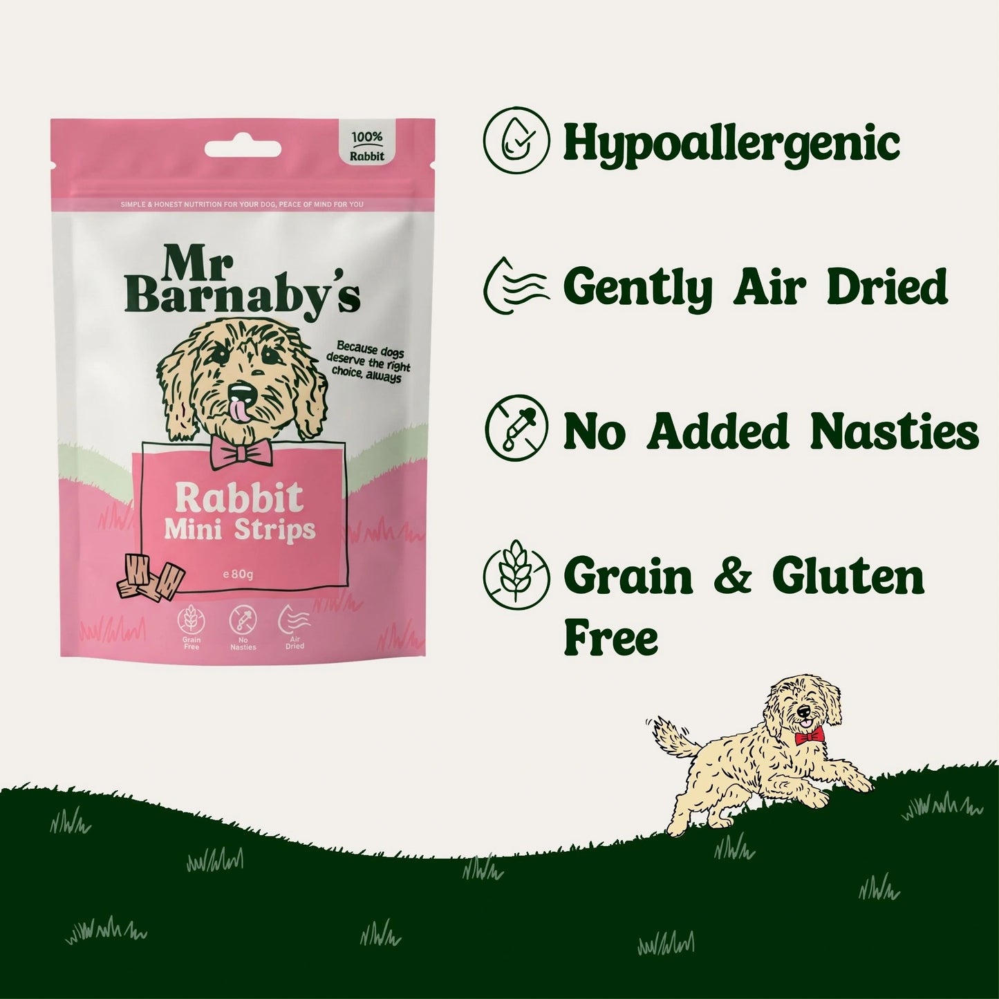 Natural Rabbit Dog Treats – Air-Dried Mini Strips 80g