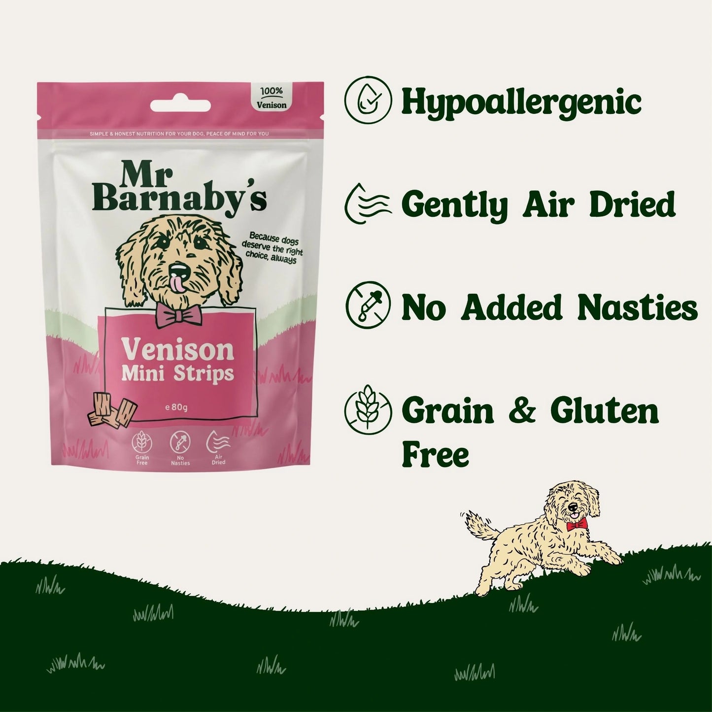Natural Venison Dog Treats – Air-Dried Mini Strips 80g