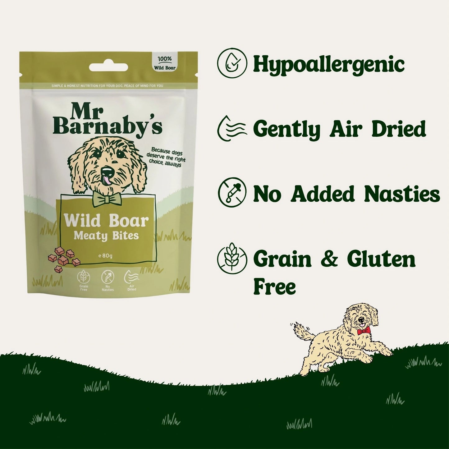 Natural Wild Boar Dog Treats – Air-Dried Training Bites 80g