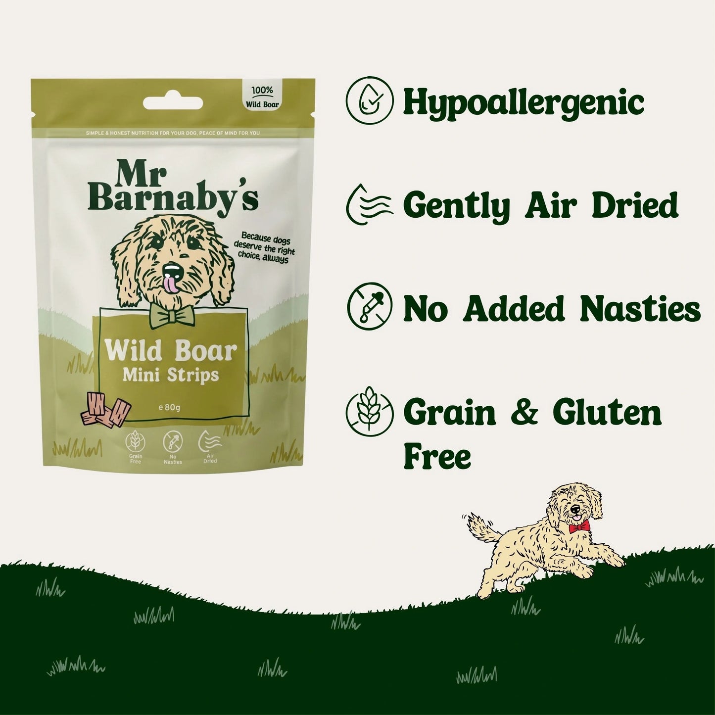 Natural Wild Boar Dog Treats – Air-Dried Mini Strips 80g